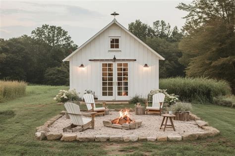 Premium Photo Cozy Outdoor Fire Pit Area With Chairs In Front Of