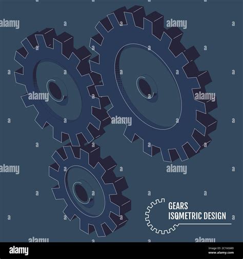 Modern Vector Illustration Of Isometric Gears With On The Grey Stock