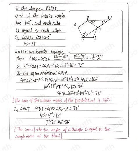 Solved In The Diagram Pqrst Is A Regular Pentagon And Rtu Is A