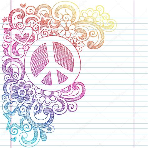 Peace Sign Sketchy Doodles Vector Illustration With Shooting Stars