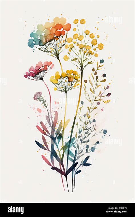 Una Ilustración Generada Por Ia De Una Acuarela Floral Con Una Variedad