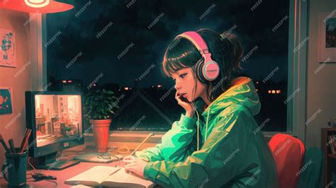 Premium AI Image | Anime Lofi Girl Relaxing Study Session with Chill Vibes