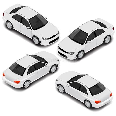 Isometric Sedan Car In Four Projections Transport Icons Set Stock