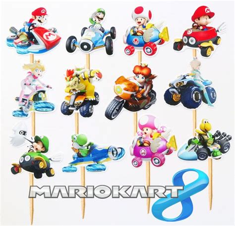 12 Mario Kart 8 Themed Birthday Party Cupcake Cake Toppers Mario Kart