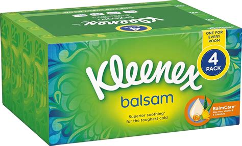 Kleenex Balsam Facial Tissues Pack Of 4 Tissue Boxes Protective Balm