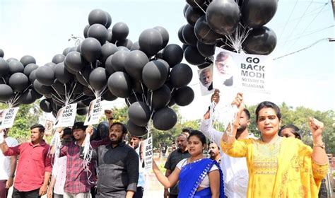 Photos Black Balloons Released In Kbr Against Pm Modis Visit