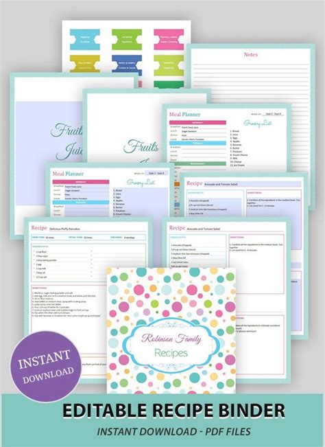 Editable Printable Recipe Binder Cook Book Printable