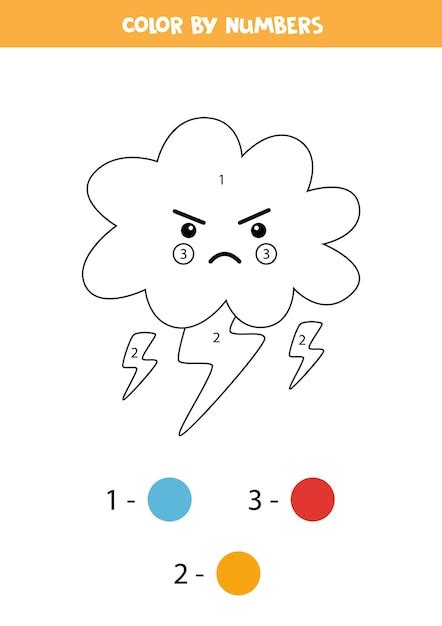 Página para colorear con nube de tormenta kawaii colorea por números