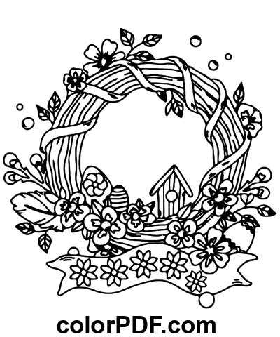 Couronne de Pâques florale avec ruban Coloriages et livres en PDF