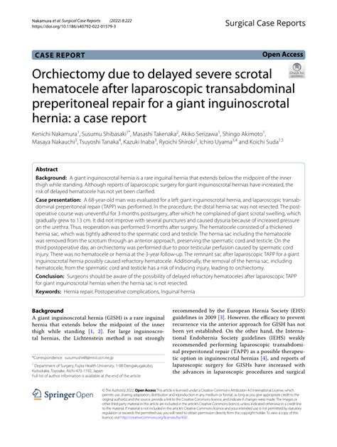 Pdf Orchiectomy Due To Delayed Severe Scrotal Hematocele After