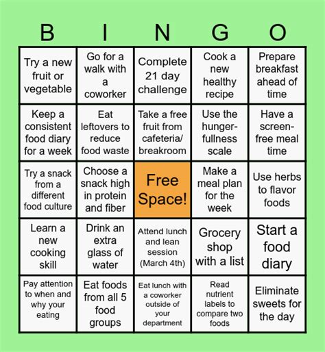 National Nutrition Month Bingo Card