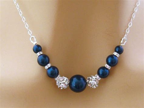 Blue Pearl Necklace Pearl Rhinestone Bridal Necklace Blue Etsy