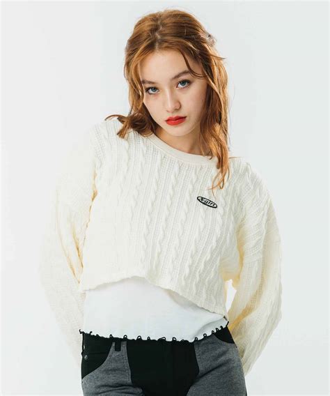 【楽天市場】【公式】x Girl エックスガール Layered 2pcs Tops カットソー レイヤード クロップド丈 ニットソー ロゴ