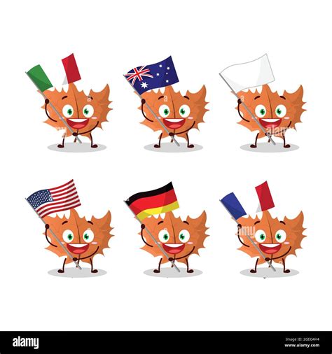 Maple Leaf Cartoon Character Bring The Flags Of Various Countries