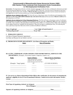 Fillable Online Employment Verification Form Gardner Police