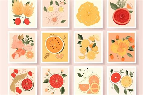 Premium Ai Image A Bunch Of Cards With Fruit Illustrations On Them