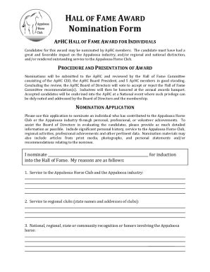 Fillable Online HALL OF FAME AWARD Nomination Form Fax Email Print