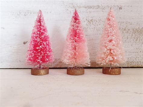 3 Pink Glitter Trees 3 Inches Tall Set Of 3 Gradient Etsy