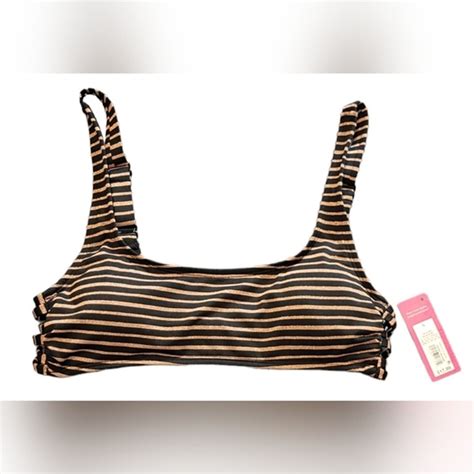 Xhilaration Junior S Bikini Top Black Bronze Wireless Lined Striped