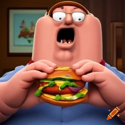 Realistic Portrayal Of A Character Resembling Peter Griffin Enjoying A