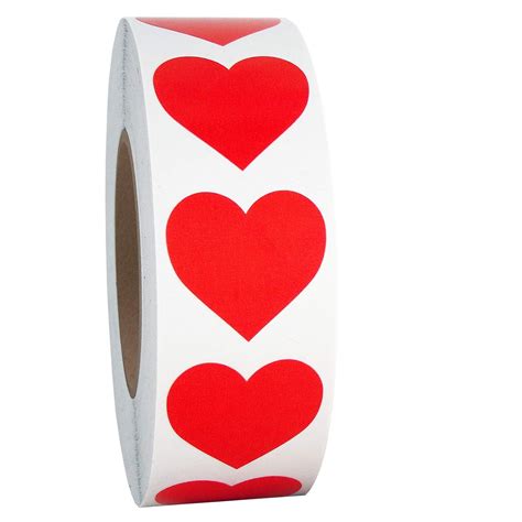 Red Heart Shaped Sticker Labels 1 Diameter 1000 Per Roll 1 Inch