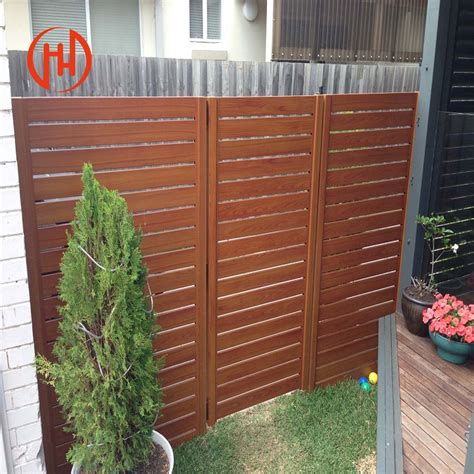 Aluminium Wood Grain Slat Fence Gates Electric Privacy Garden Aluminium