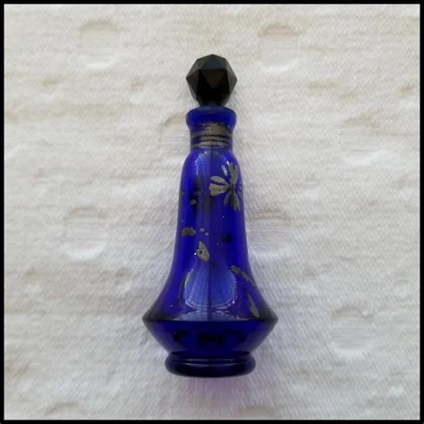 Antique Miniature Cobalt Blue Glass And Silver Perfume Bottle