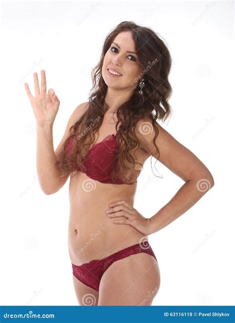 Beautiful Full Body Brunette Beauty Woman In Red Underwear Stock Photo Image Of Long Beauty
