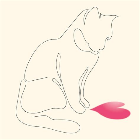 Un dibujo de línea continua de un gato con un corazón en el medio