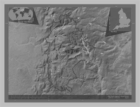 High Peak England Great Britain Grayscale Labelled Points O Stock