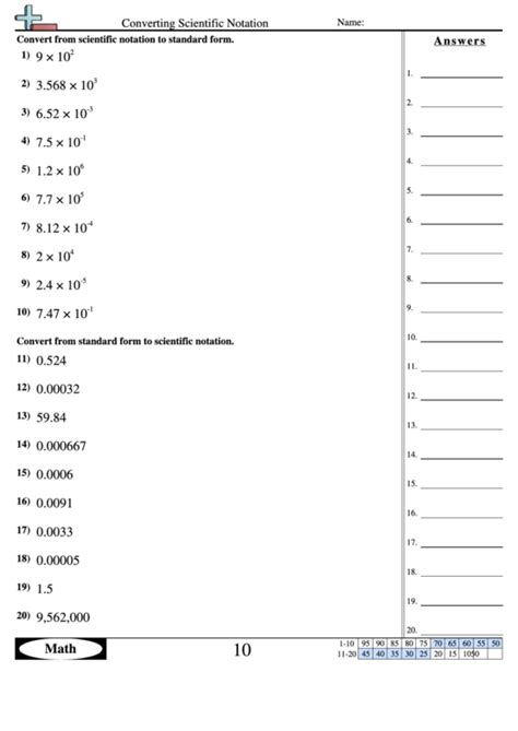 Converting Scientific Notation Worksheet With Answer Key Printable Pdf Download