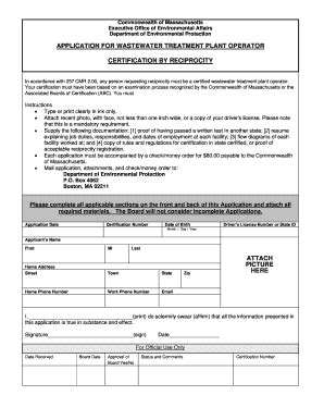 Fillable Online Neiwpcc CERTIFICATION BY RECIPROCITY Neiwpcc Fax