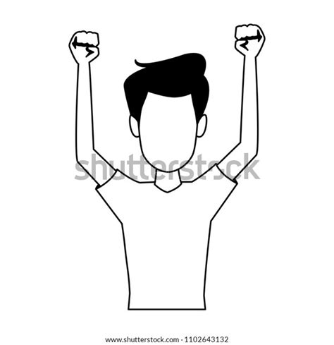 Happy Young Man Cartoon Black White Stock Vector Royalty Free