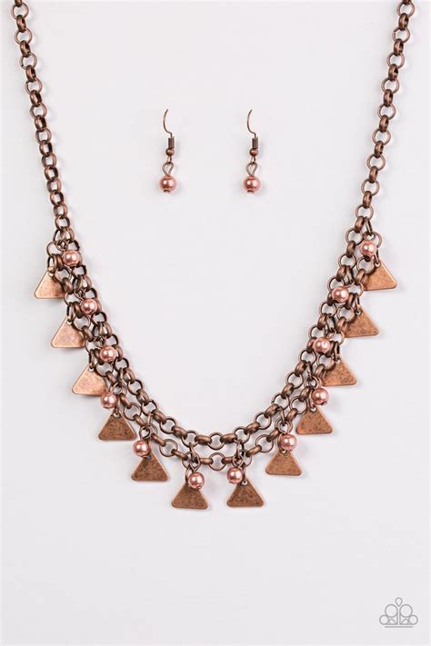 Paparazzi Pretty In Pyramids Copper Pearl Necklace