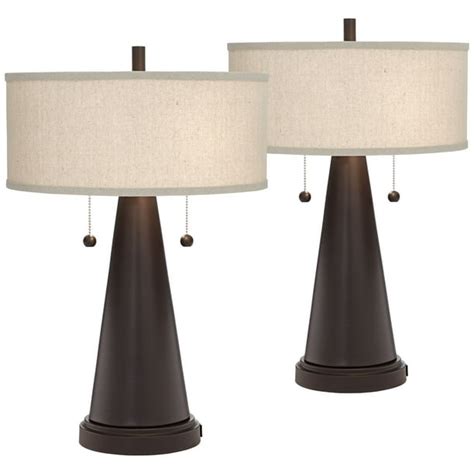 Franklin Iron Works Mid Century Modern Accent Table Lamps Set Of 2 With Hotel Style Usb Port