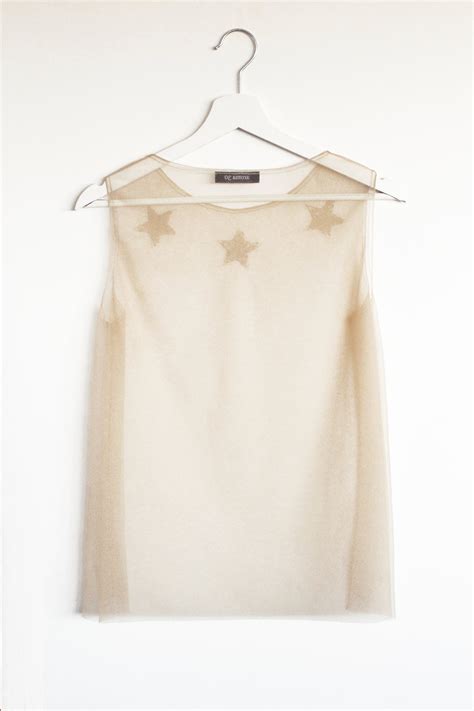 Mesh Nude Top With Glitter Stars See Through Sleeveless Top Etsy