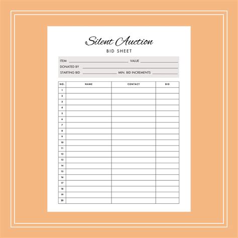 Silent Auction Bid Sheet Silent Auction Bid Sheet Template Printable Silent Auction Sign Up