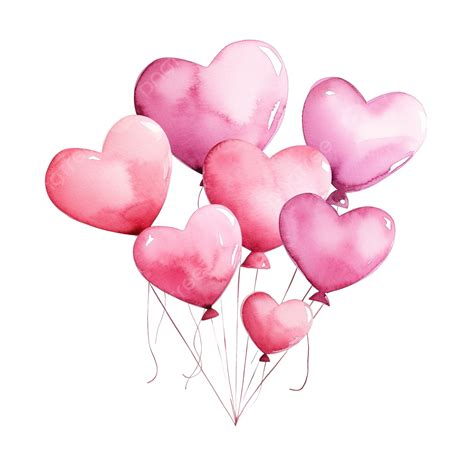 Acuarela Rosa Globos En Forma De Corazón Ilustración Acuarela Png