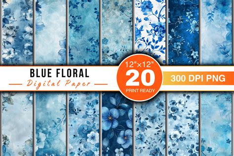 Blue Floral Digital Paper Bundle Graphic By Allisonsuns Creative Fabrica