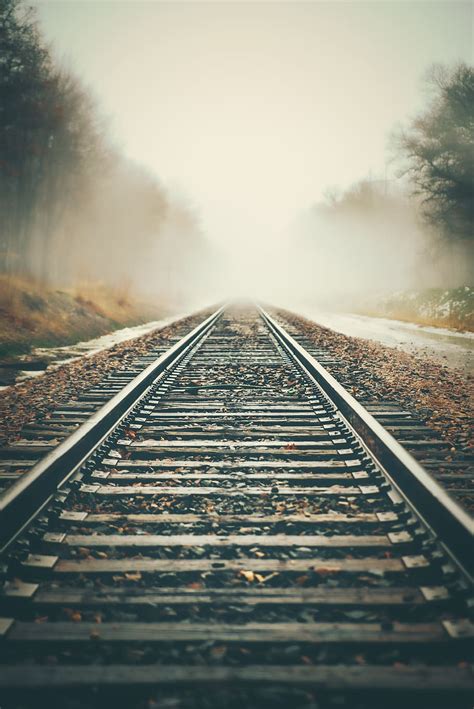 Hd Wallpaper Railway Fog Foggy Perspective Railroad Rail