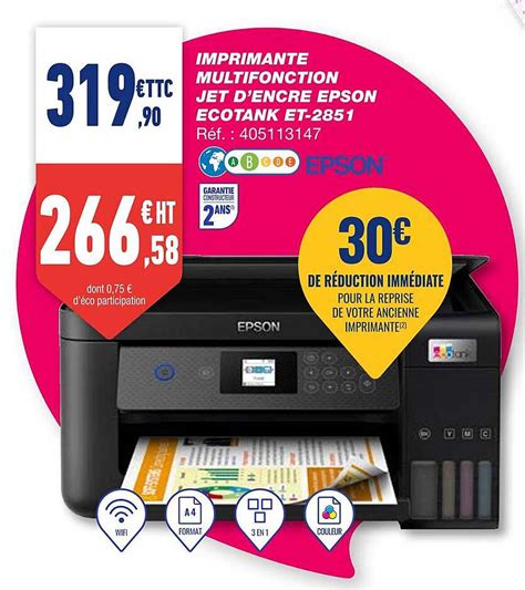 Promo Imprimante Multifonction Jet D Encre Epson Ecotank Et Chez