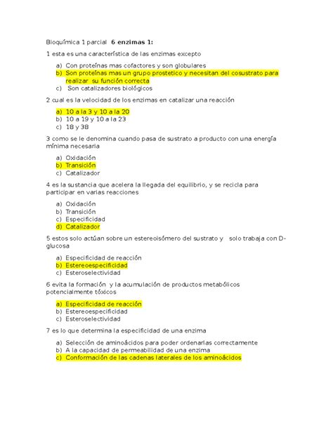 Bioquímica 1 parcial 6 enzimas 1 Bioquímica 1 parcial 6 enzimas 1 1