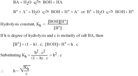 Calculation Of Hydrolysis Constant Degree Of Hydrolysis And Ph Of Salt