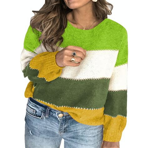 Eytino Womens Oversized Sweaters Plus Size Casual Long Sleeve Crewneck Color Block Knit