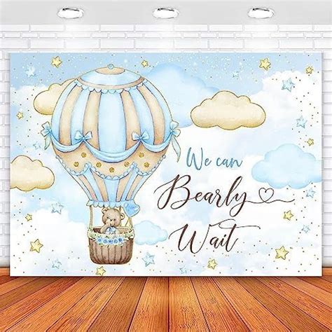 We Can Bearly Wait Backdrop Hot Air Balloon Pink Bear Baby Shower