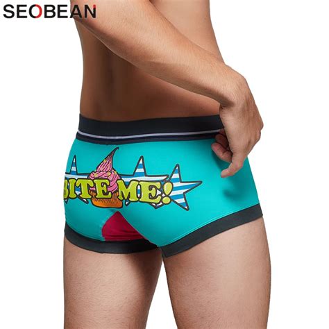 SEOBEAN bóxer de algodón para hombre ropa interior Sexy con bolsa