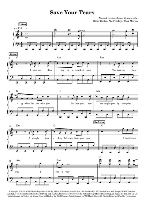 Save Your Tears Arr Anacrusa By The Weeknd Sheet Music For Piano