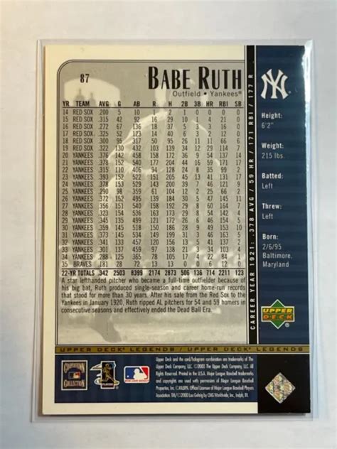 BABE RUTH 2000 Upper Deck Legends 87 Yankees De New York EUR 2 17