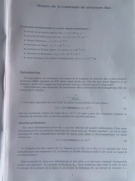 Concours X Ens Espci Physique B Sujet Pc G N Ration Pr Pa