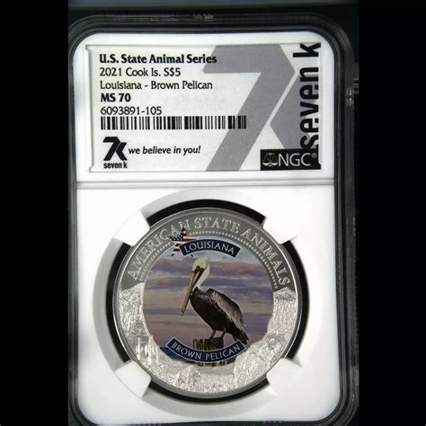 2021 $5 Cook Island Coin NGC MS-70 Louisiana - Brown Pelican U.S. State ...